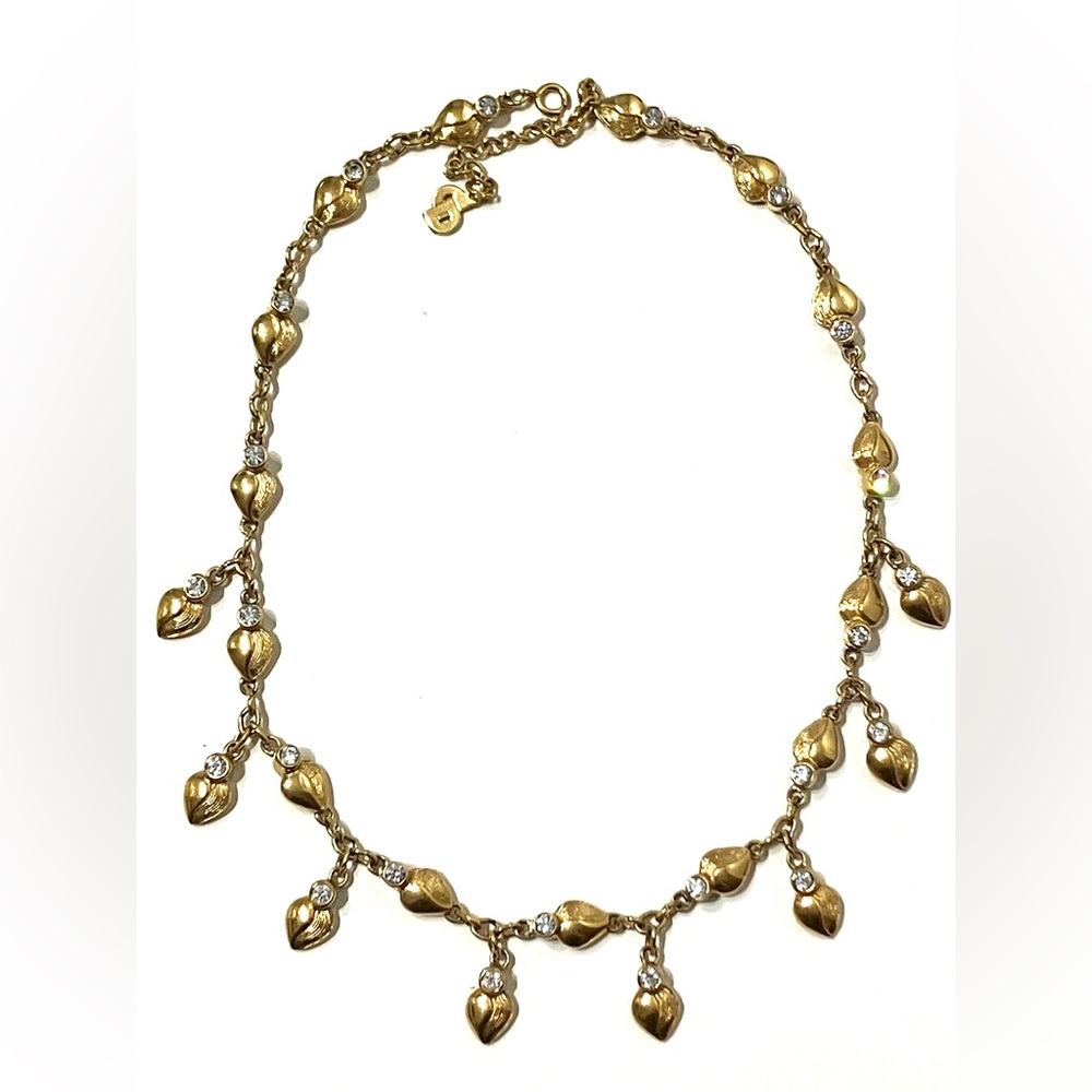 Vintage Christian Dior Gold Tone Hearts Collar Necklace 15” to 18”